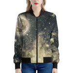 Full Moon And Night Stars Print Women's Bomber Jacket