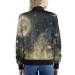 Full Moon And Night Stars Print Women's Bomber Jacket