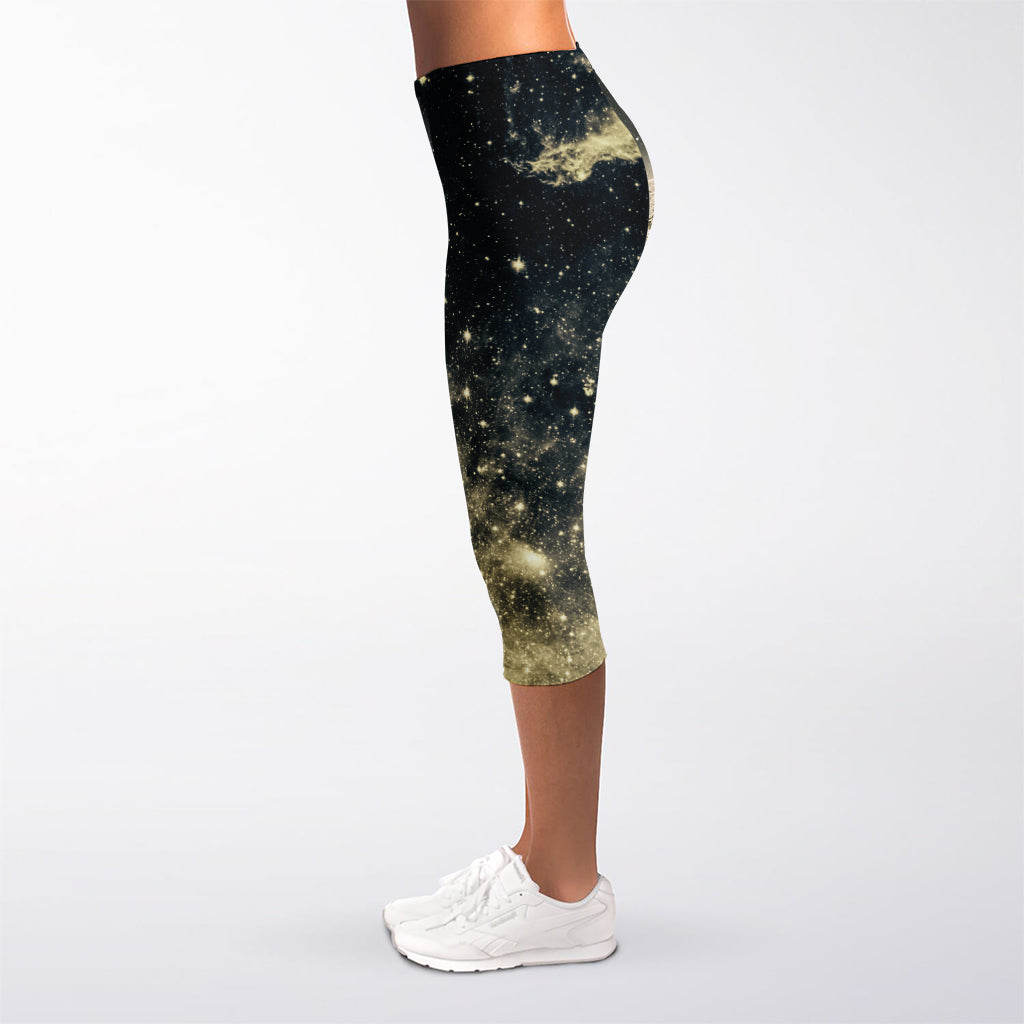 Full Moon And Night Stars Print Women's Capri Leggings