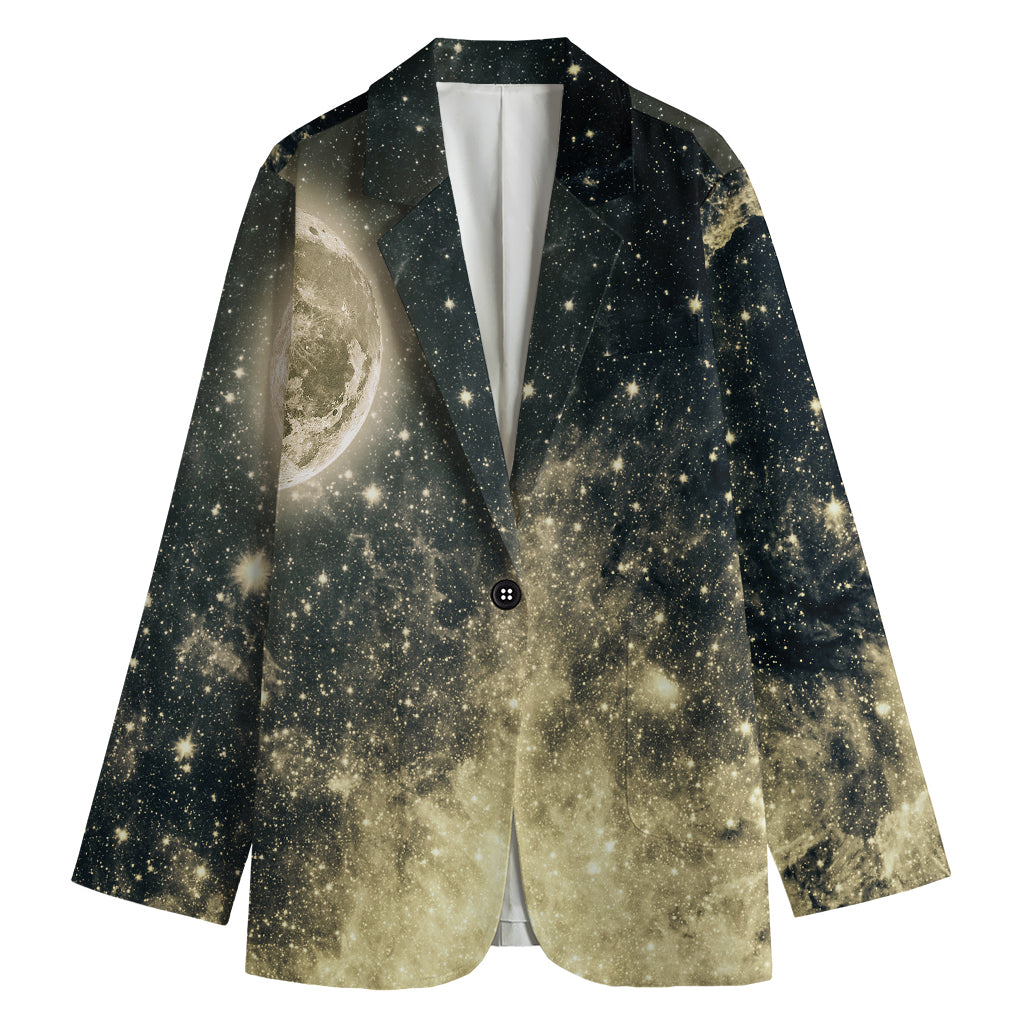 Full Moon And Night Stars Print Women's Cotton Blazer