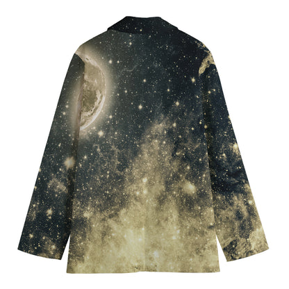 Full Moon And Night Stars Print Women's Cotton Blazer
