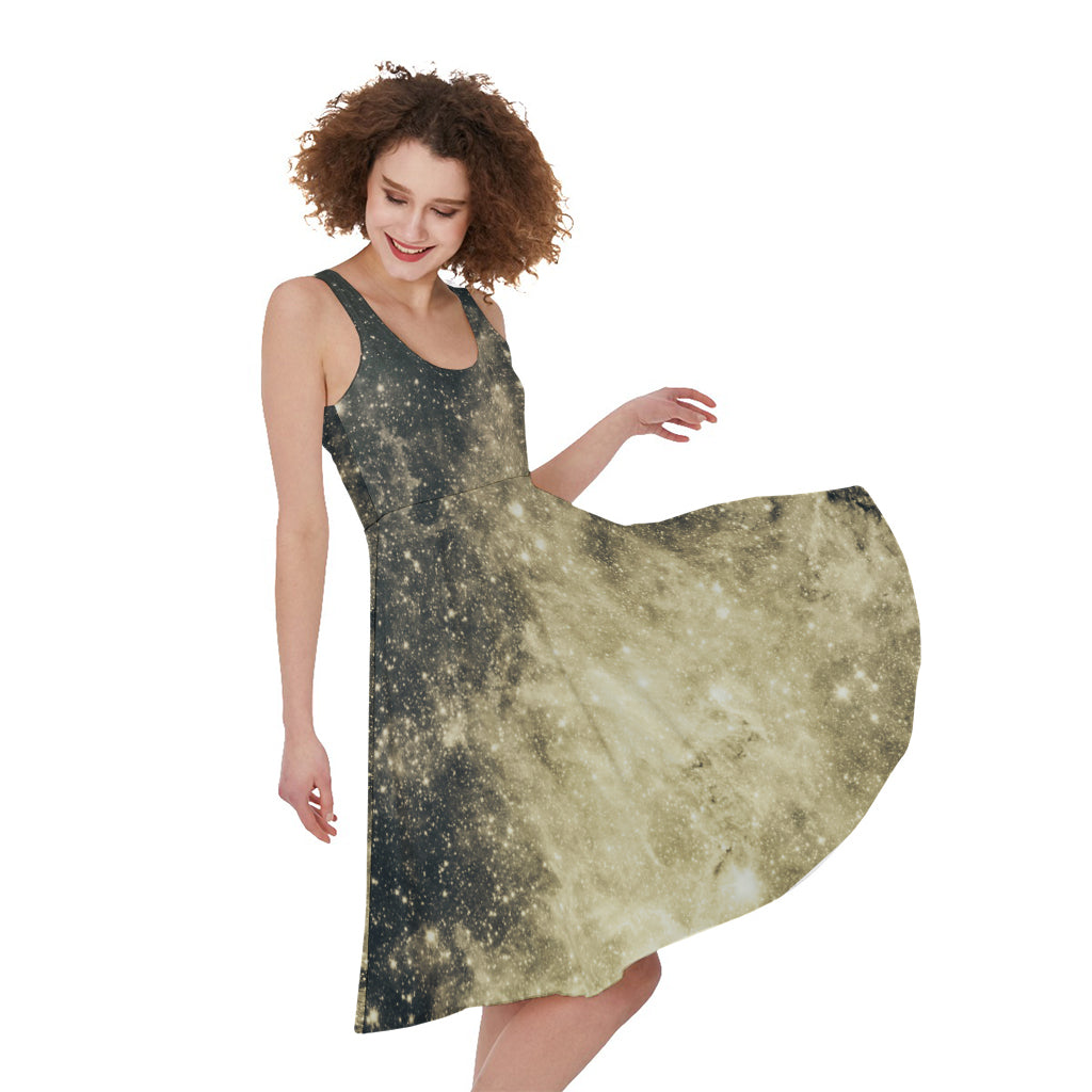 Full Moon And Night Stars Print Women's Sleeveless Dress