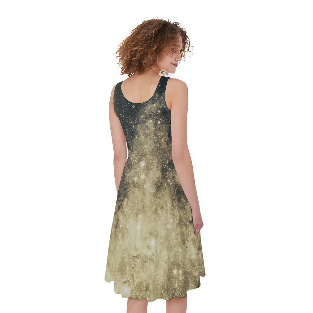Full Moon And Night Stars Print Women's Sleeveless Dress