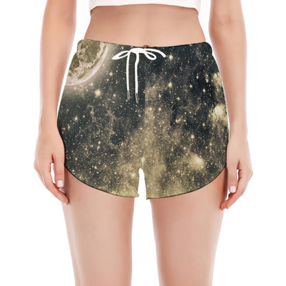 Full Moon And Night Stars Print Women's Split Running Shorts
