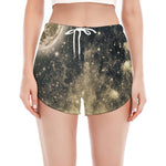 Full Moon And Night Stars Print Women's Split Running Shorts