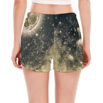 Full Moon And Night Stars Print Women's Split Running Shorts