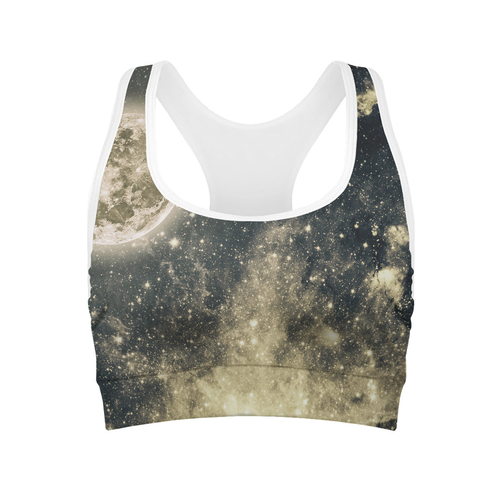 Full Moon And Night Stars Print Women's Sports Bra