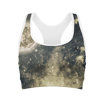 Full Moon And Night Stars Print Women's Sports Bra