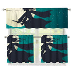 Full Moon Halloween Flying Witch Print 3 Piece Kitchen Curtains