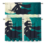 Full Moon Halloween Flying Witch Print 3 Piece Kitchen Curtains