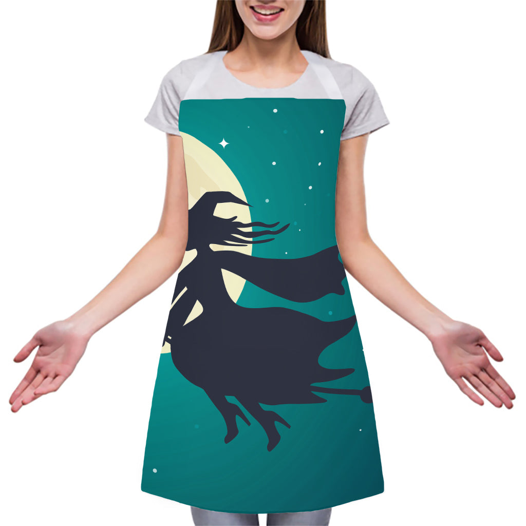 Full Moon Halloween Flying Witch Print Adjustable Apron
