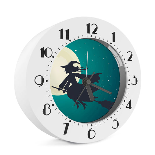 Full Moon Halloween Flying Witch Print Alarm Clock