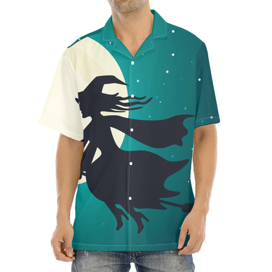 Full Moon Halloween Flying Witch Print Aloha Shirt