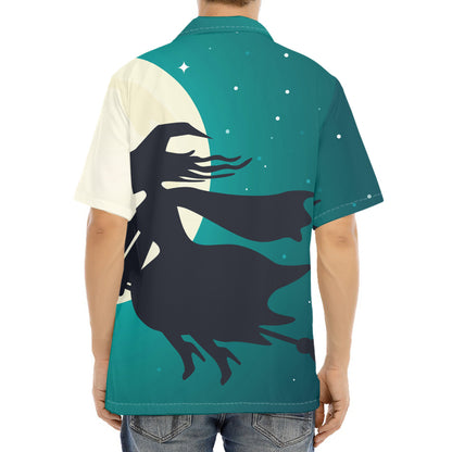 Full Moon Halloween Flying Witch Print Aloha Shirt