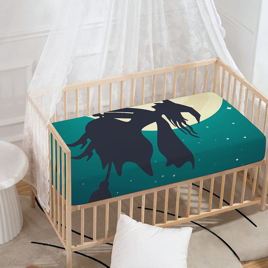 Full Moon Halloween Flying Witch Print Baby Crib Sheet