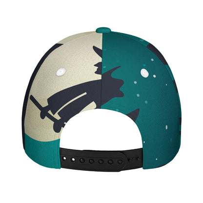 Full Moon Halloween Flying Witch Print Baseball Cap