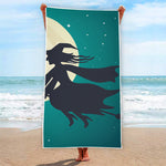 Full Moon Halloween Flying Witch Print Beach Towel