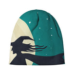 Full Moon Halloween Flying Witch Print Beanie