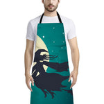 Full Moon Halloween Flying Witch Print Bib Apron With Pocket