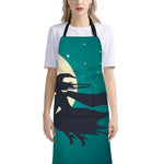 Full Moon Halloween Flying Witch Print Bib Apron With Pocket