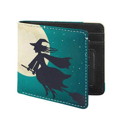 Full Moon Halloween Flying Witch Print Bifold Wallet