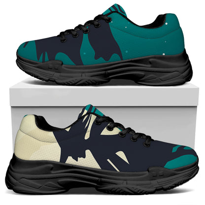 Full Moon Halloween Flying Witch Print Black Chunky Shoes