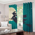 Full Moon Halloween Flying Witch Print Dimout Grommet Curtains