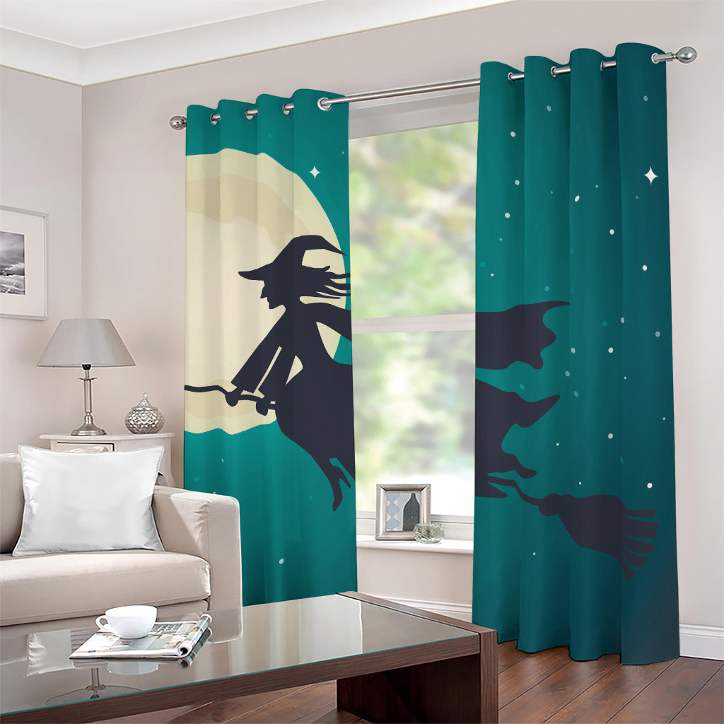 Full Moon Halloween Flying Witch Print Blackout Grommet Curtains