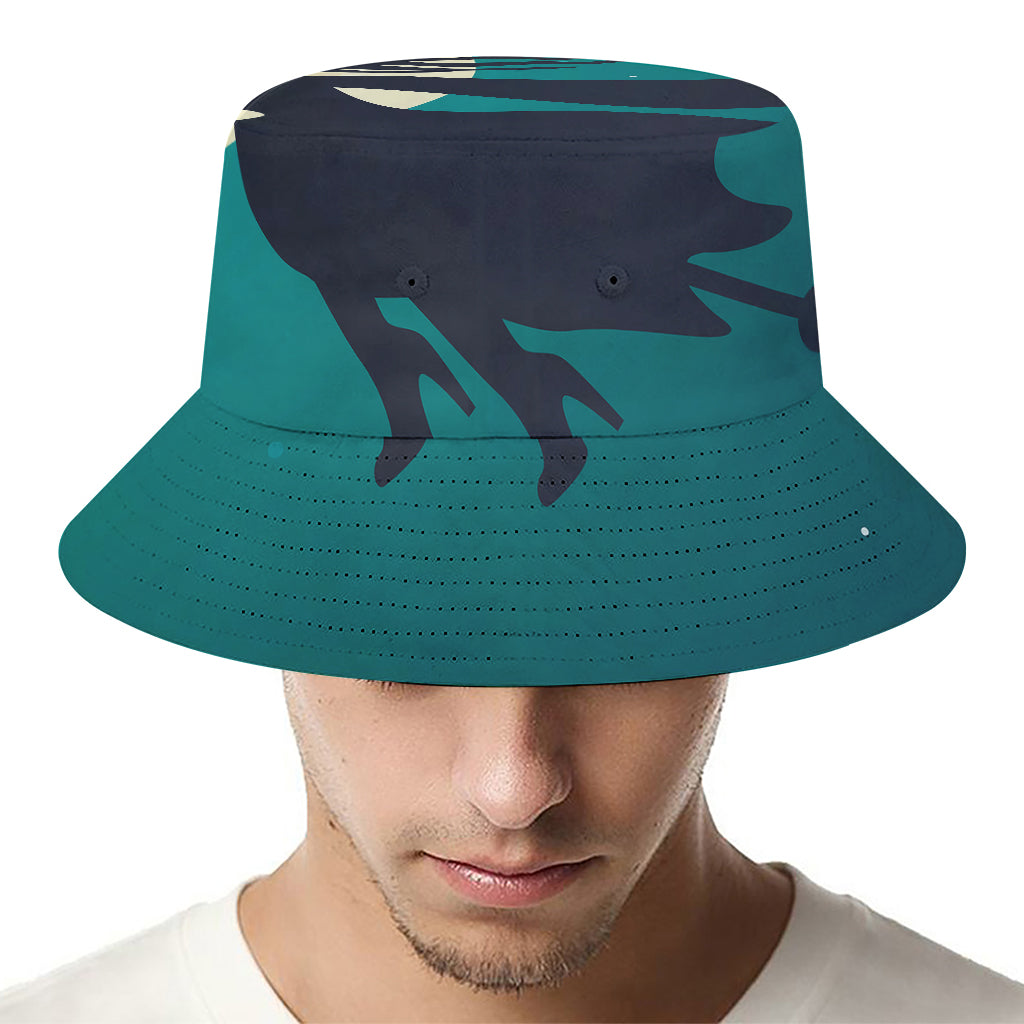 Full Moon Halloween Flying Witch Print Bucket Hat