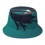 Full Moon Halloween Flying Witch Print Bucket Hat