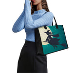 Full Moon Halloween Flying Witch Print Canvas Tote Bag