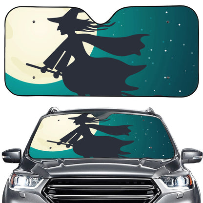 Full Moon Halloween Flying Witch Print Car Windshield Sun Shade