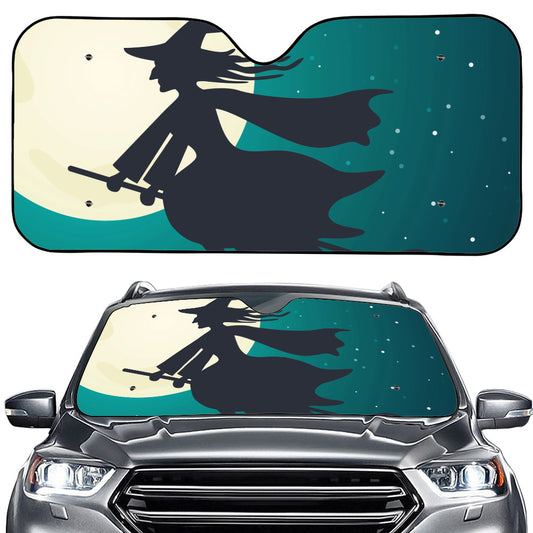 Full Moon Halloween Flying Witch Print Car Windshield Sun Shade