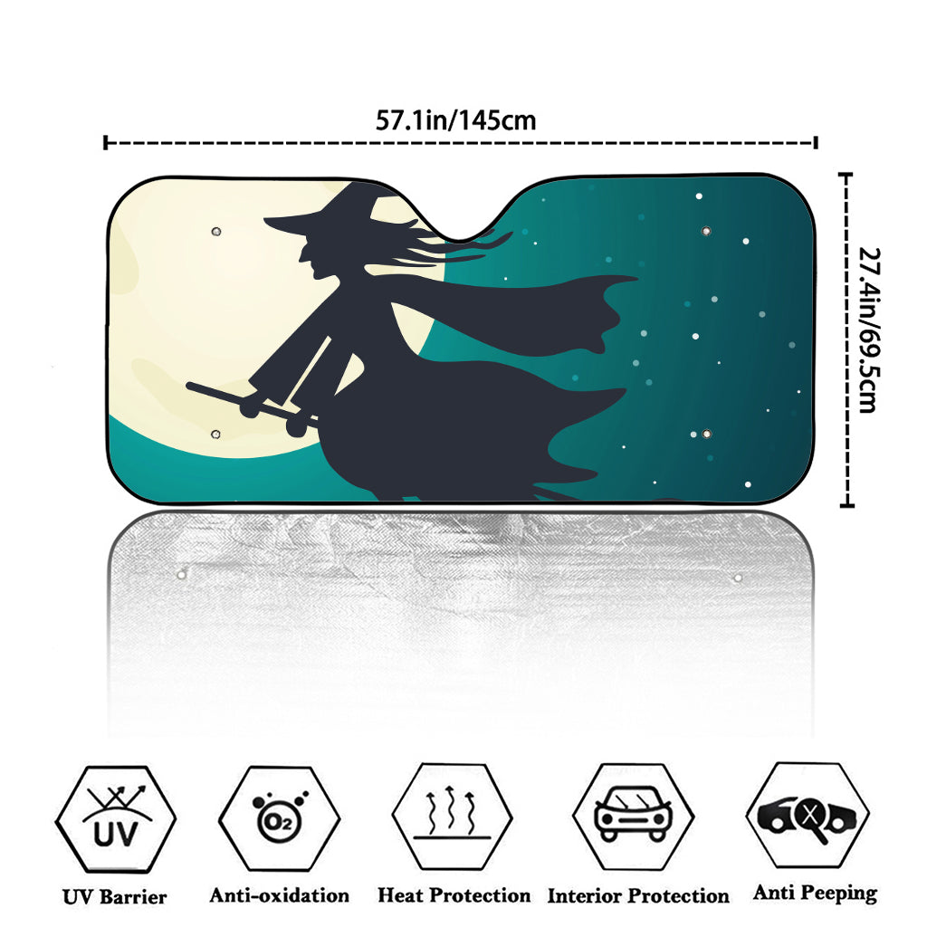Full Moon Halloween Flying Witch Print Car Windshield Sun Shade