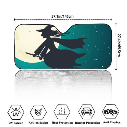 Full Moon Halloween Flying Witch Print Car Windshield Sun Shade