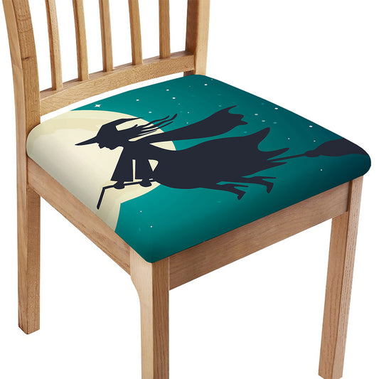 Full Moon Halloween Flying Witch Print Chair Cushion Cover