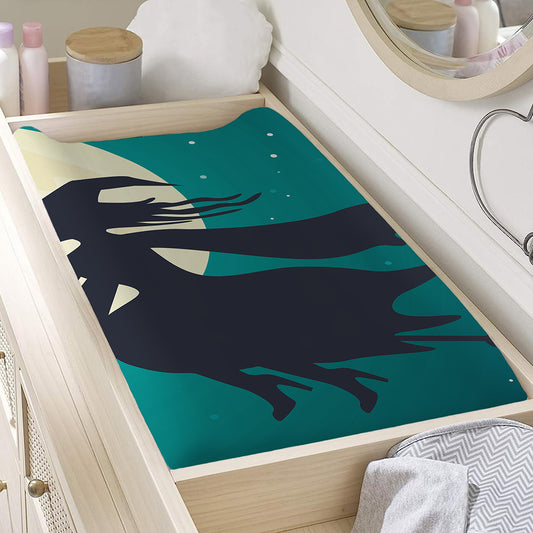 Full Moon Halloween Flying Witch Print Changing Pad Cover