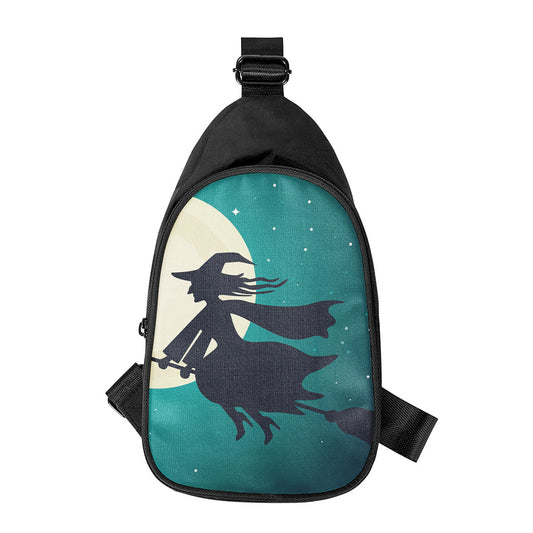 Full Moon Halloween Flying Witch Print Chest Bag