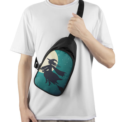 Full Moon Halloween Flying Witch Print Chest Bag