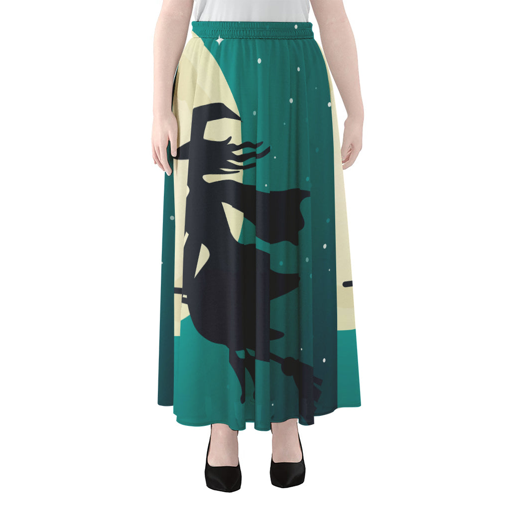 Full Moon Halloween Flying Witch Print Chiffon Maxi Skirt