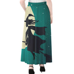 Full Moon Halloween Flying Witch Print Chiffon Maxi Skirt