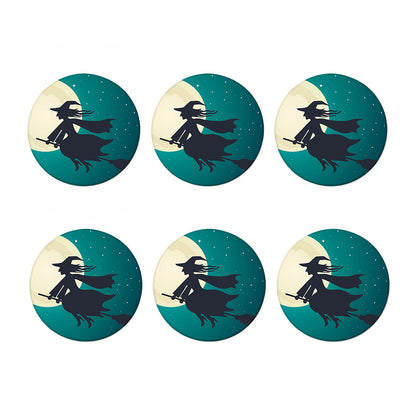 Full Moon Halloween Flying Witch Print Coaster Set