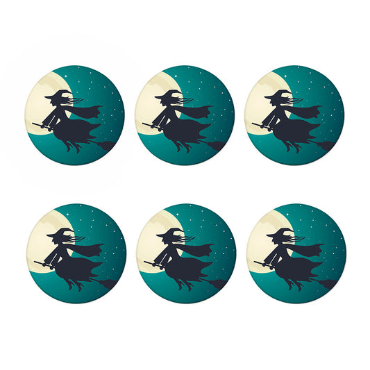 Full Moon Halloween Flying Witch Print Coaster Set