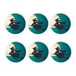 Full Moon Halloween Flying Witch Print Coaster Set