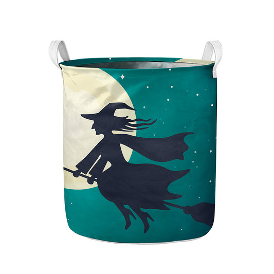 Full Moon Halloween Flying Witch Print Collapsible Laundry Basket