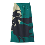 Full Moon Halloween Flying Witch Print Cotton Front Slit Maxi Skirt