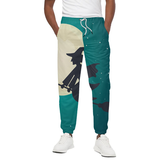 Full Moon Halloween Flying Witch Print Cotton Pants