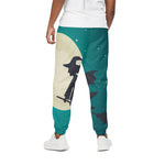 Full Moon Halloween Flying Witch Print Cotton Pants