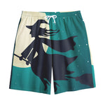 Full Moon Halloween Flying Witch Print Cotton Shorts