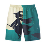 Full Moon Halloween Flying Witch Print Cotton Shorts